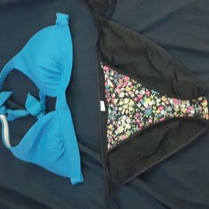 PINK blue, black, and flower bikini.     3